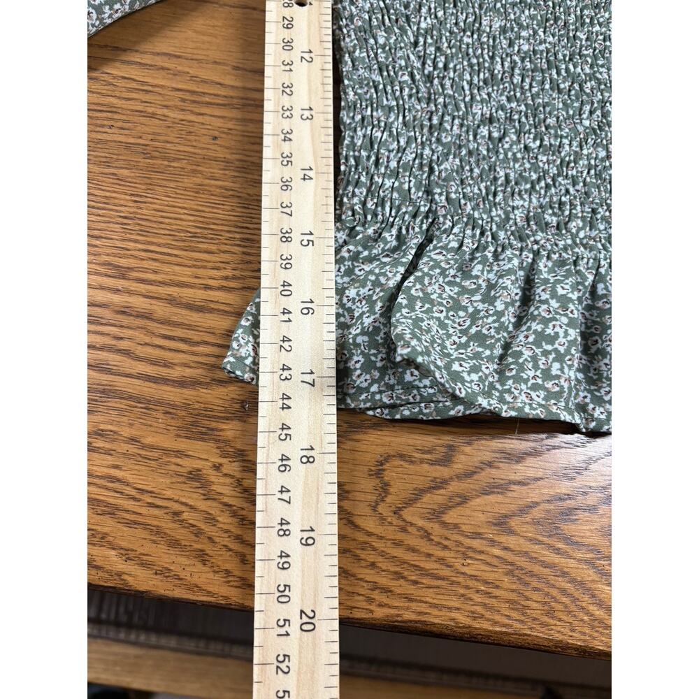 Paper Crane Top Women's Size Small Green Floral Smocked Peasant Boho Y2K - Picture 12 of 13